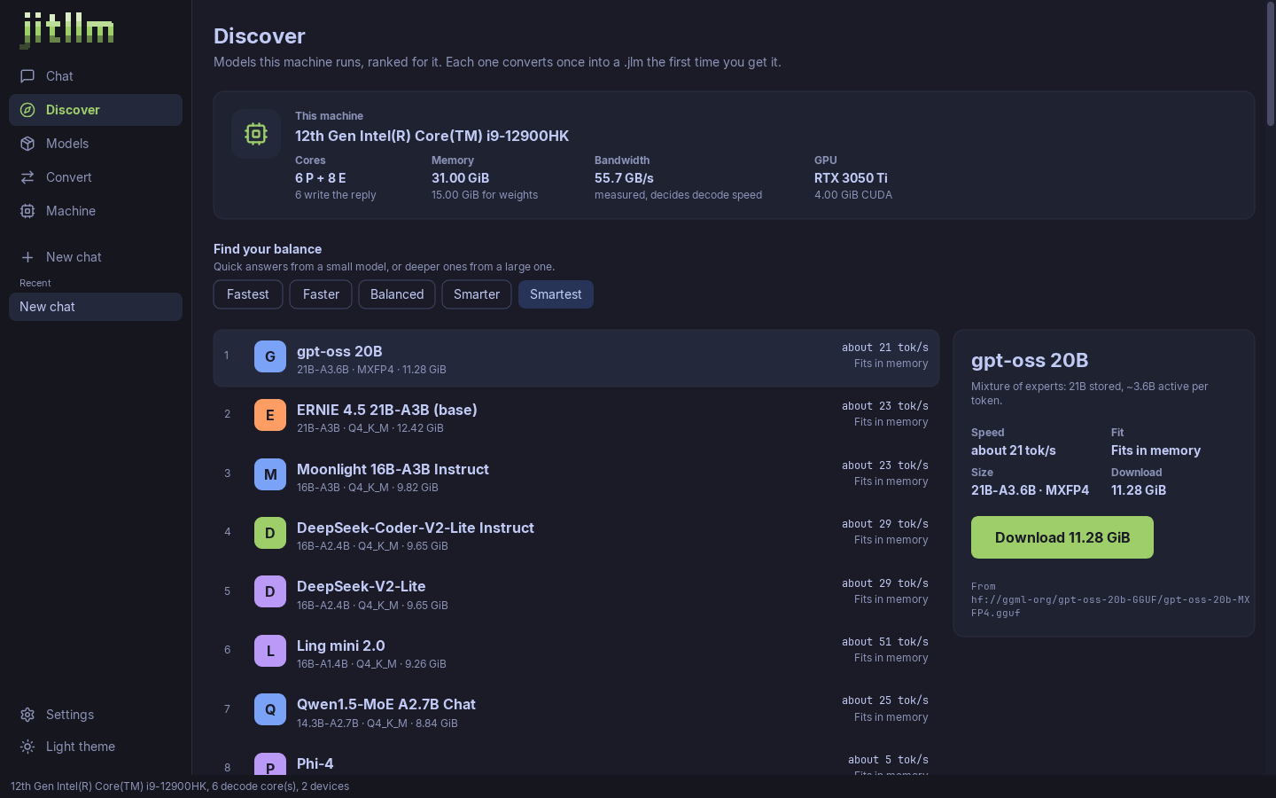 The jitllm desktop app, Discover screen