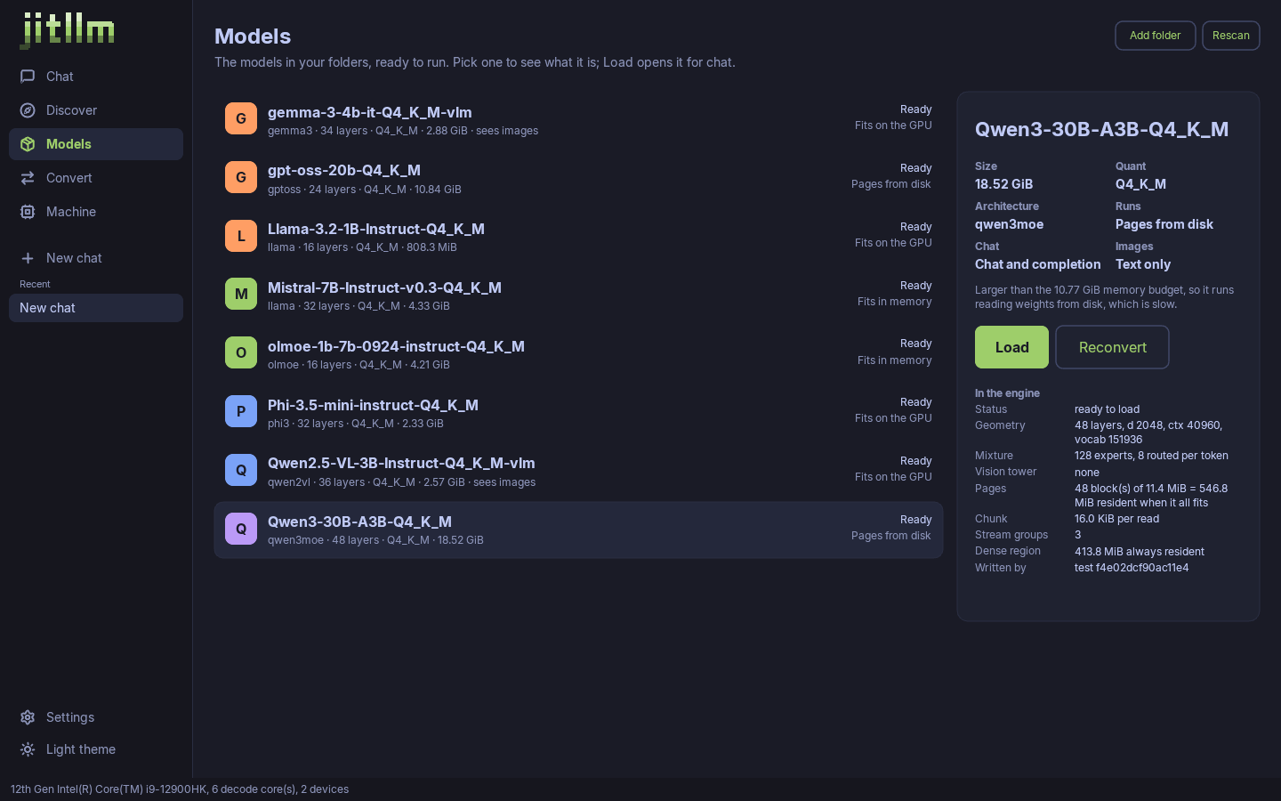 The jitllm desktop app, Models screen
