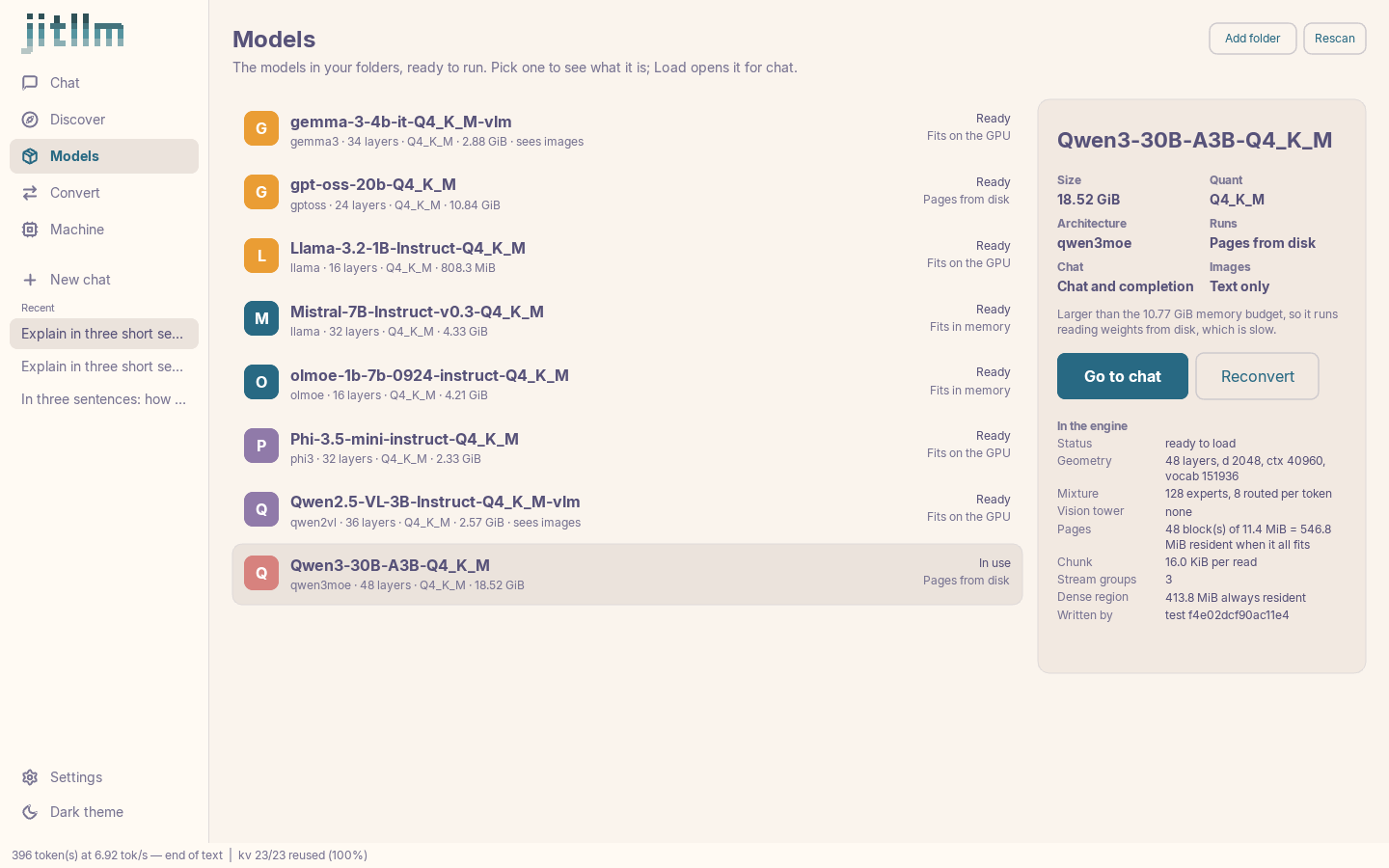 The jitllm desktop app, Models screen